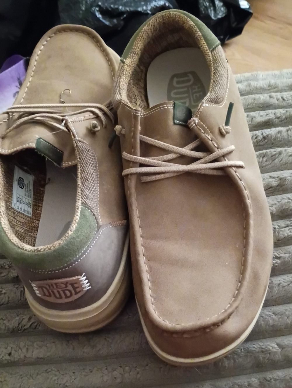 Hey Dude Tan and Olive Casual Slip-On Loafers